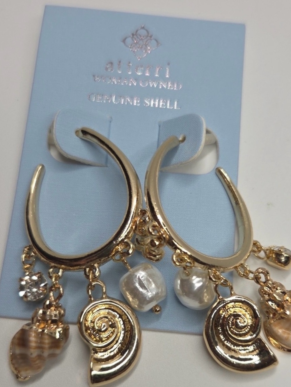 Atterri Gold Shell & Pearl Charm Hoop Earrings